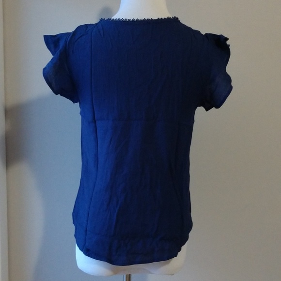 Navy Short Sleeve Tie Top - Picture 3 of 8